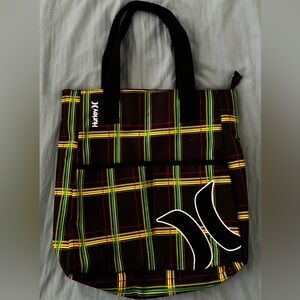 Hurley Black Plaid Messenger with Red, Yellow & Green Stripes